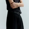 Pantalones anchos de corte holgado con pliegues – Negro Pantalones anchos de corte holgado con pliegues – Negro