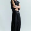 Pantalones anchos de corte holgado con pliegues – Negro Pantalones anchos de corte holgado con pliegues – Negro