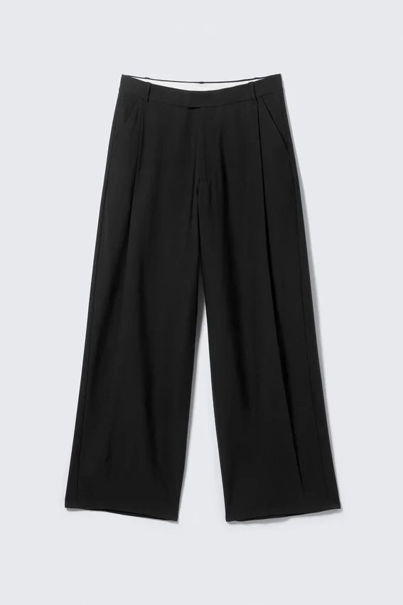 Pantalones anchos de corte holgado con pliegues – Negro Pantalones anchos de corte holgado con pliegues – Negro