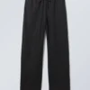 Pantalones anchos de mezcla de lino sin cremallera – Negro