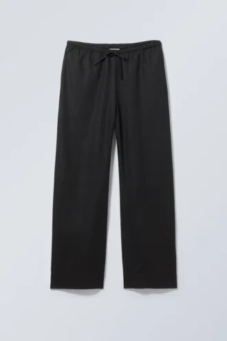 Pantalones anchos de mezcla de lino sin cremallera – Negro