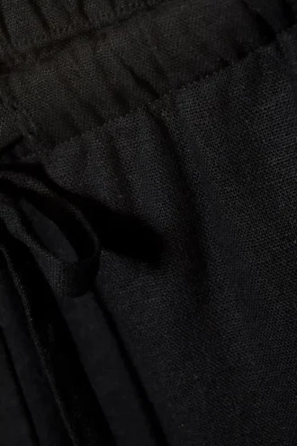Pantalones anchos de mezcla de lino sin cremallera – Negro