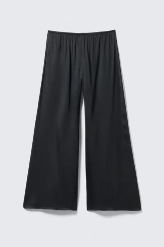 Pantalones anchos de satén con drapeado – Gris oscuro