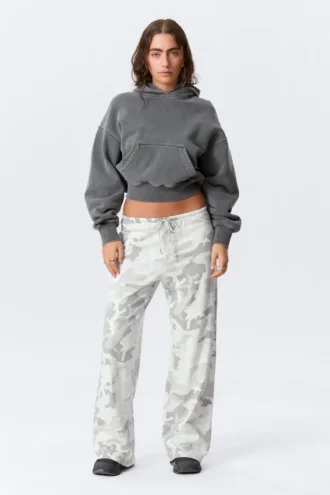 Pantalones anchos estampados sin cremallera – Blanco – Camuflaje