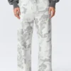 Pantalones anchos estampados sin cremallera – Blanco – Camuflaje