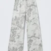 Pantalones anchos estampados sin cremallera – Blanco – Camuflaje