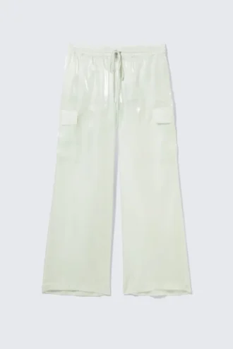 Pantalones anchos transparentes con cordón – Menta claro