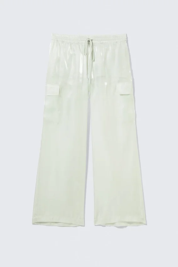 Pantalones anchos transparentes con cordón – Menta claro Pantalones anchos transparentes con cordón – Menta claro