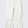 Pantalones bombachos de talle bajo con ribete de encaje de Rosabel – Blanco Pantalones bombachos de talle bajo con ribete de encaje de Rosabel – Blanco