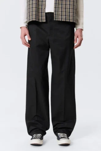 Pantalones chinos de talle medio y corte recto holgado – Negro