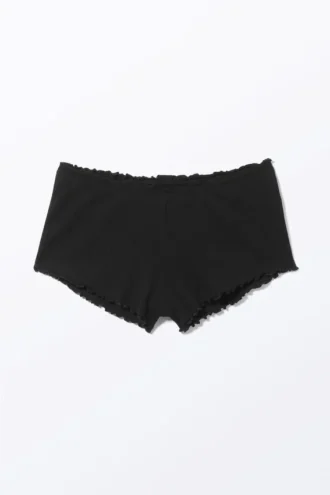 Pantalones cortos acanalados con volantes – Negro