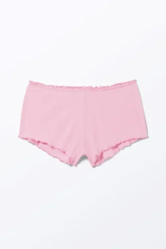 Pantalones cortos acanalados con volantes – Rosa
