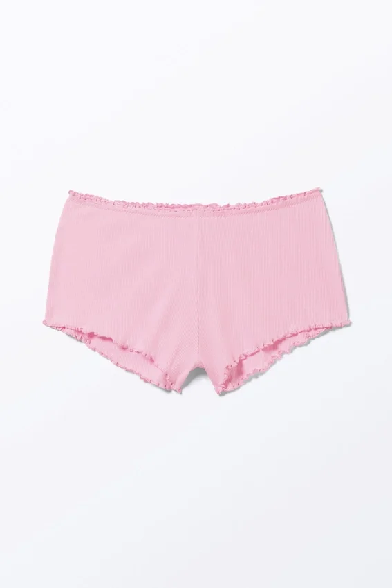 Pantalones cortos acanalados con volantes – Rosa Pantalones cortos acanalados con volantes – Rosa