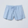 Pantalones cortos anchos lavados sin cremallera – Azul claro Pantalones cortos anchos lavados sin cremallera – Azul claro