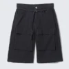 Pantalones cortos cargo de sarga de algodón de talle bajo – Negro