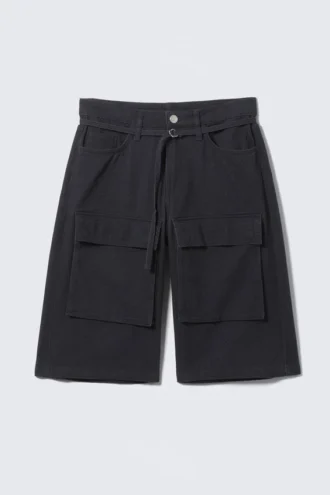 Pantalones cortos cargo de sarga de algodón de talle bajo – Negro