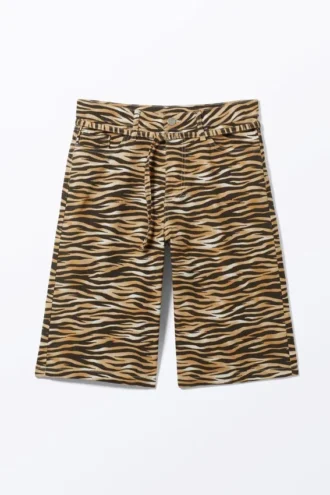 Pantalones cortos cargo de sarga de algodón de talle bajo – Rayas de tigre