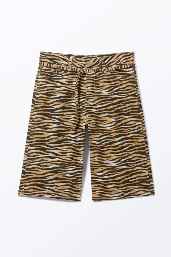 Pantalones cortos cargo de sarga de algodón de talle bajo – Rayas de tigre Pantalones cortos cargo de sarga de algodón de talle bajo – Rayas de tigre