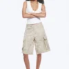 Pantalones cortos cargo holgados de talle bajo – Beige claro – Camuflaje Pantalones cortos cargo holgados de talle bajo – Beige claro – Camuflaje