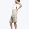 Pantalones cortos cargo holgados de talle bajo – Beige claro – Camuflaje Pantalones cortos cargo holgados de talle bajo – Beige claro – Camuflaje
