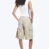 Pantalones cortos cargo holgados de talle bajo – Beige claro – Camuflaje Pantalones cortos cargo holgados de talle bajo – Beige claro – Camuflaje