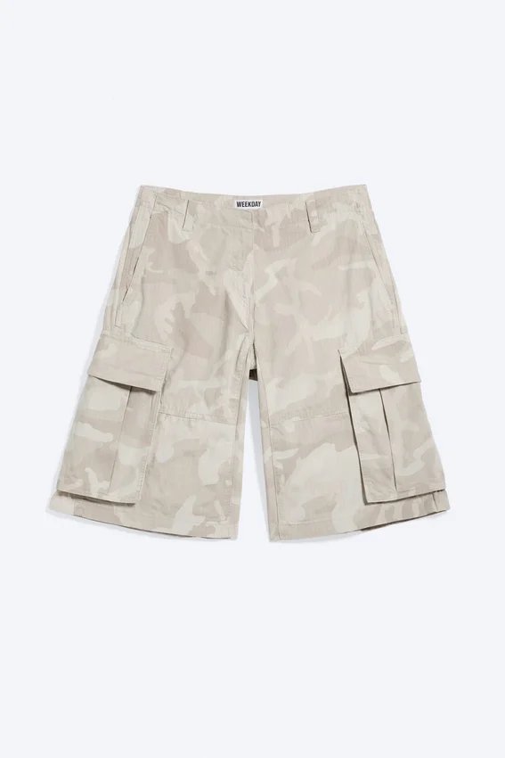 Pantalones cortos cargo holgados de talle bajo – Beige claro – Camuflaje Pantalones cortos cargo holgados de talle bajo – Beige claro – Camuflaje