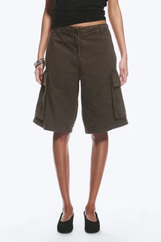 Pantalones cortos cargo holgados de talle bajo – Gris oscuro lavado