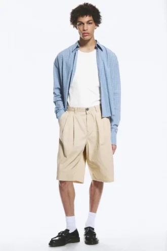 Pantalones cortos chinos de algodón – Beige claro apagado