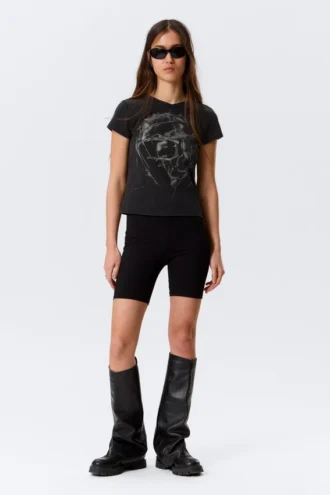 Pantalones cortos ciclistas ajustados de talle medio – Negro