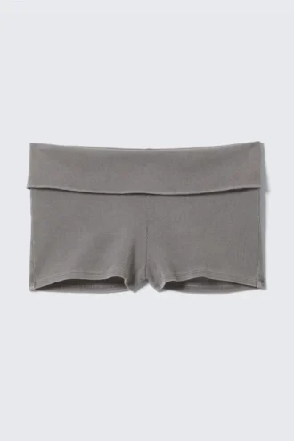 Pantalones cortos de algodón acanalado con pliegues – Gris