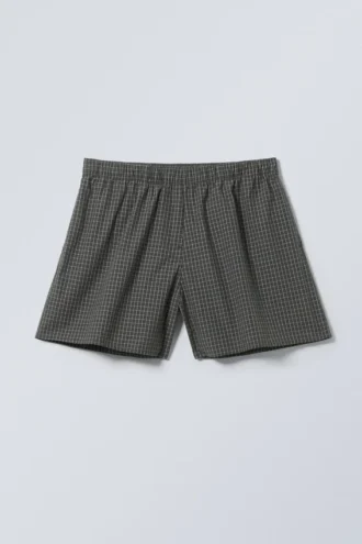 Pantalones cortos de algodón de talle bajo – Cuadros oscuros