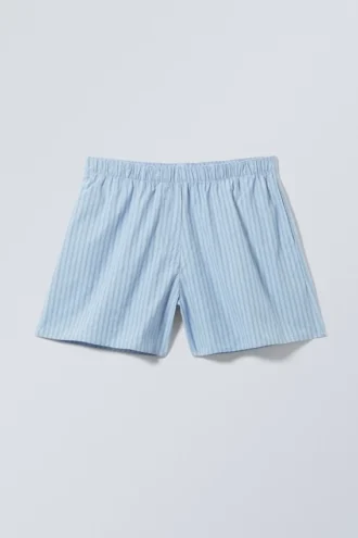 Pantalones cortos de algodón de talle bajo – Rayas azul claro
