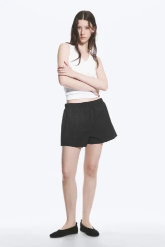 Pantalones cortos de algodón tipo bóxer holgados – A cuadros negros