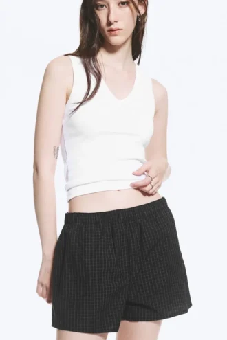 Pantalones cortos de algodón tipo bóxer holgados – A cuadros negros