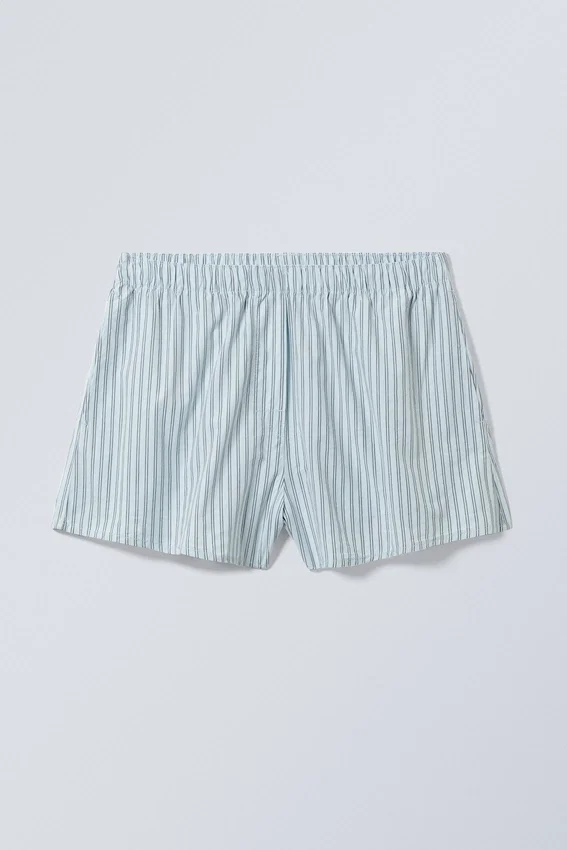 Pantalones cortos de algodón tipo bóxer holgados – Rayas azules Pantalones cortos de algodón tipo bóxer holgados – Rayas azules