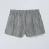 Pantalones cortos de algodón tipo bóxer holgados – Rayas gris oscuro Pantalones cortos de algodón tipo bóxer holgados – Rayas gris oscuro