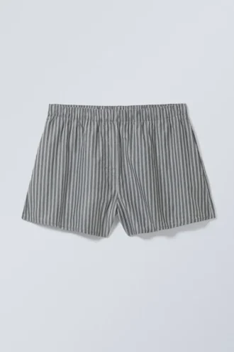 Pantalones cortos de algodón tipo bóxer holgados – Rayas gris oscuro