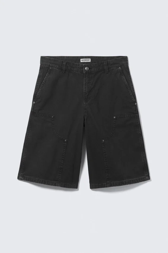 Pantalones cortos de carpintero de talle bajo y corte holgado, lavados – Negro Pantalones cortos de carpintero de talle bajo y corte holgado, lavados – Negro