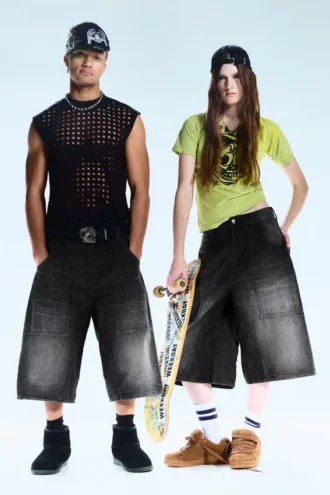 Pantalones cortos de carpintero holgados unisex Dunno – Black Web – Negro | Cheap Monday GB