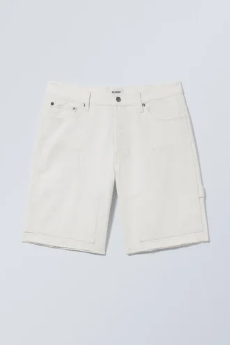 Pantalones cortos de denim de carpintero de talle bajo – Blanco polvoriento