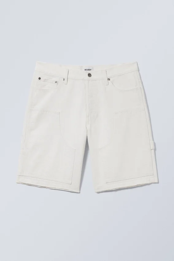 Pantalones cortos de denim de carpintero de talle bajo – Blanco polvoriento Pantalones cortos de denim de carpintero de talle bajo – Blanco polvoriento