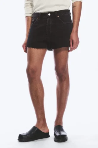 Pantalones cortos de denim holgados de tiro medio Gravity – Tuned Black – Negro