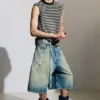 Pantalones cortos de denim largos y holgados de talle medio Void – Azul miel – Azul claro Pantalones cortos de denim largos y holgados de talle medio Void – Azul miel – Azul claro