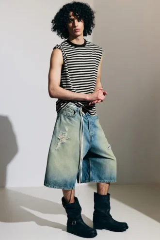 Pantalones cortos de denim largos y holgados de talle medio Void – Azul miel – Azul claro Pantalones cortos de denim largos y holgados de talle medio Void – Azul miel – Azul claro