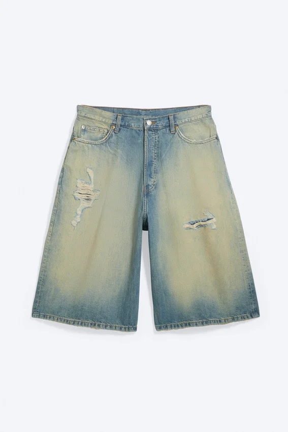 Pantalones cortos de denim largos y holgados de talle medio Void – Azul miel – Azul claro Pantalones cortos de denim largos y holgados de talle medio Void – Azul miel – Azul claro