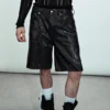 Pantalones cortos de denim recubierto, holgados y de talle bajo – Negro Pantalones cortos de denim recubierto, holgados y de talle bajo – Negro