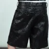 Pantalones cortos de denim recubierto, holgados y de talle bajo – Negro Pantalones cortos de denim recubierto, holgados y de talle bajo – Negro