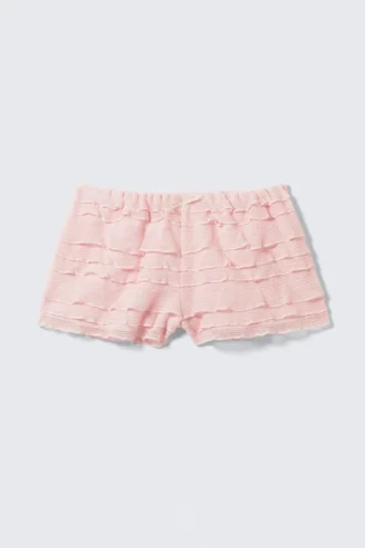 Pantalones cortos de encaje con volantes – Rosa claro