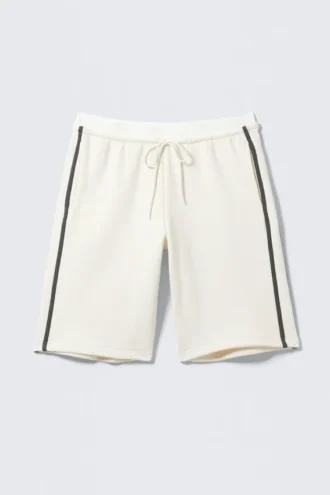 Pantalones cortos de felpa de corte holgado y talle bajo – Blanco – Rayas negras