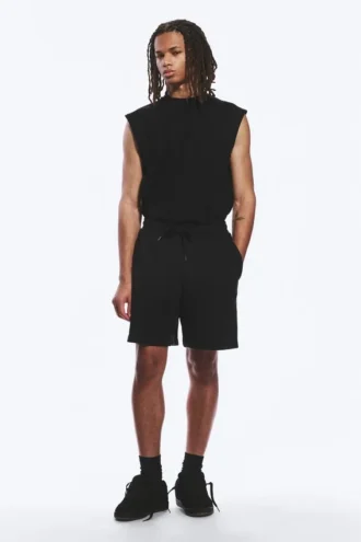 Pantalones cortos de felpa holgados – Negro